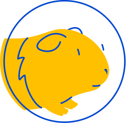 Pet Supermarket Peticon of a small pet, depicted in a simple, stylized yellow design within a blue circle.